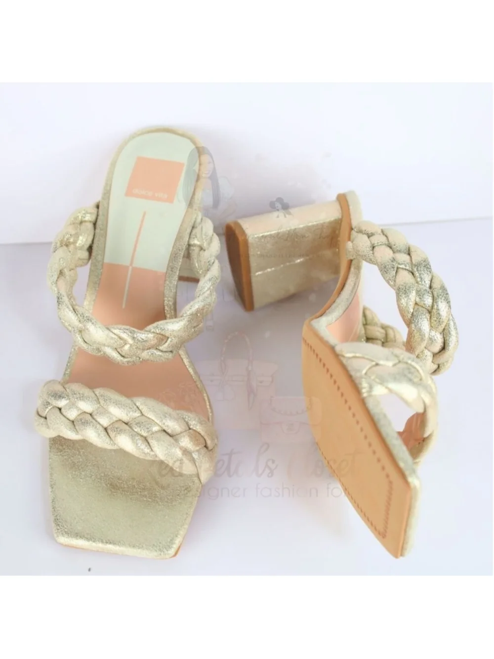Dolce Vita Paily Stella Braided Heeled Sandals Metallic Light Gold Size 10- 0282